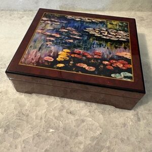 Decorative Wooden Jewelry Box with Water Lily Design